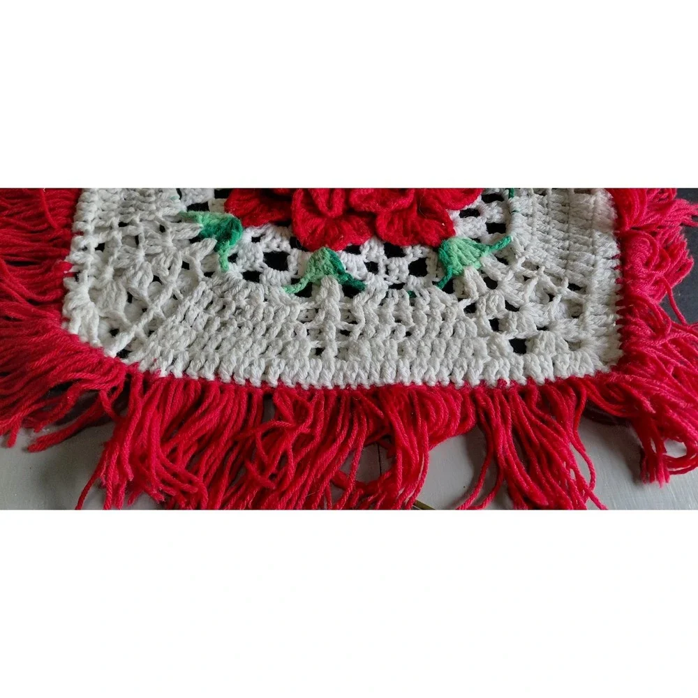 vintage handcrafted crochet 3D rose granny square pillow cover Grandma Decor Art